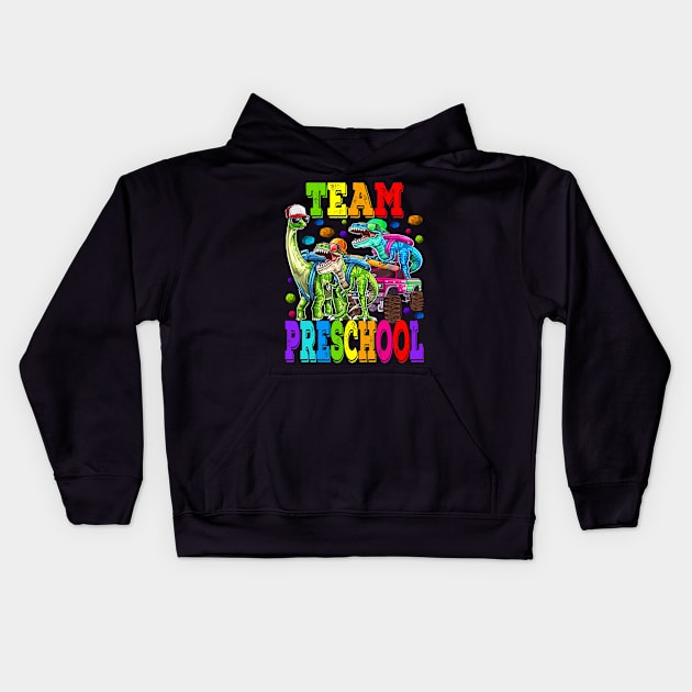 Team Preschool Monster Truck Dinosaur T Rex Kids Hoodie by eyelashget